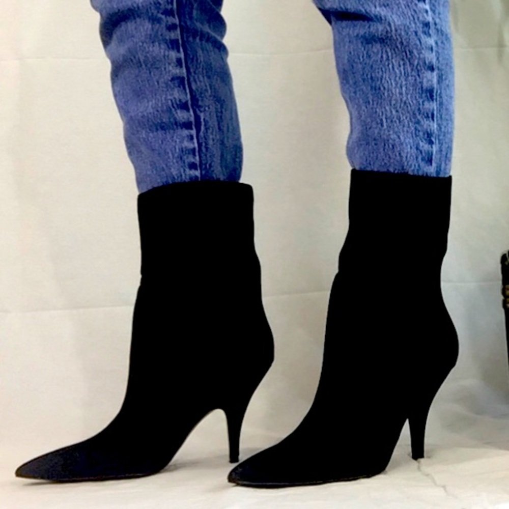 NWT NIB Kendall & Kylie Denim Calf Scrunch Stitch Boot Pointed Toe Kitten Heel 8